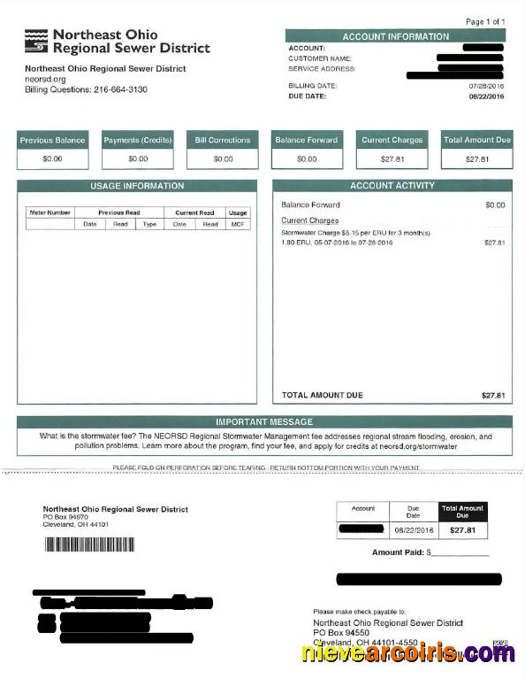 USA NRTHEAST OHIO REGIONAL SEWER DISTRICT utility bill